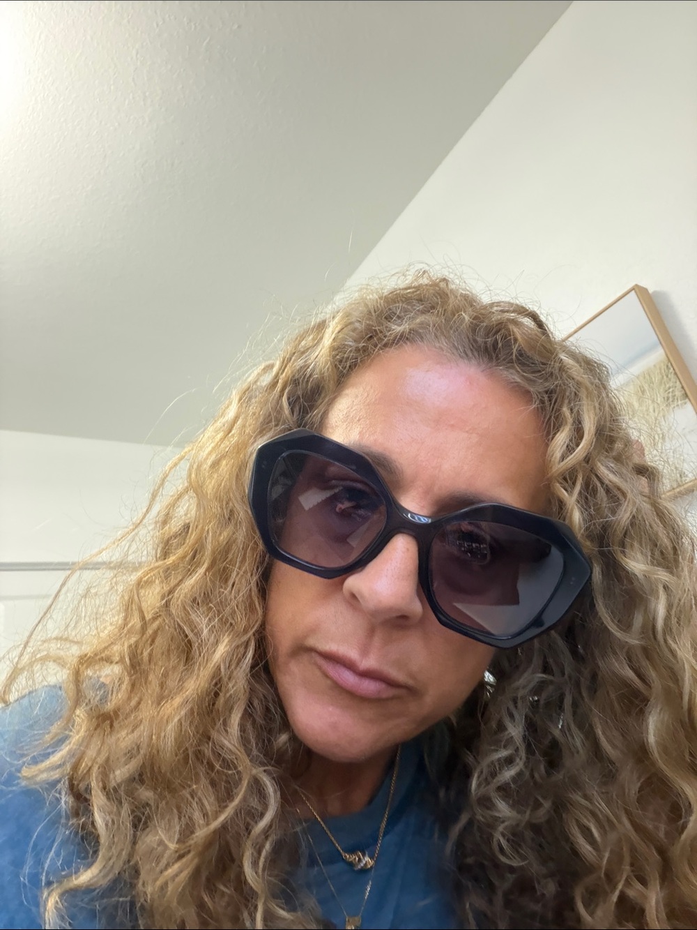 Prada Dark Blue Sunglasses with Gold Logo Accent - Picture 12 of 12